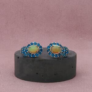chuck clemency sterling silver opal & blue tourmaline earrings